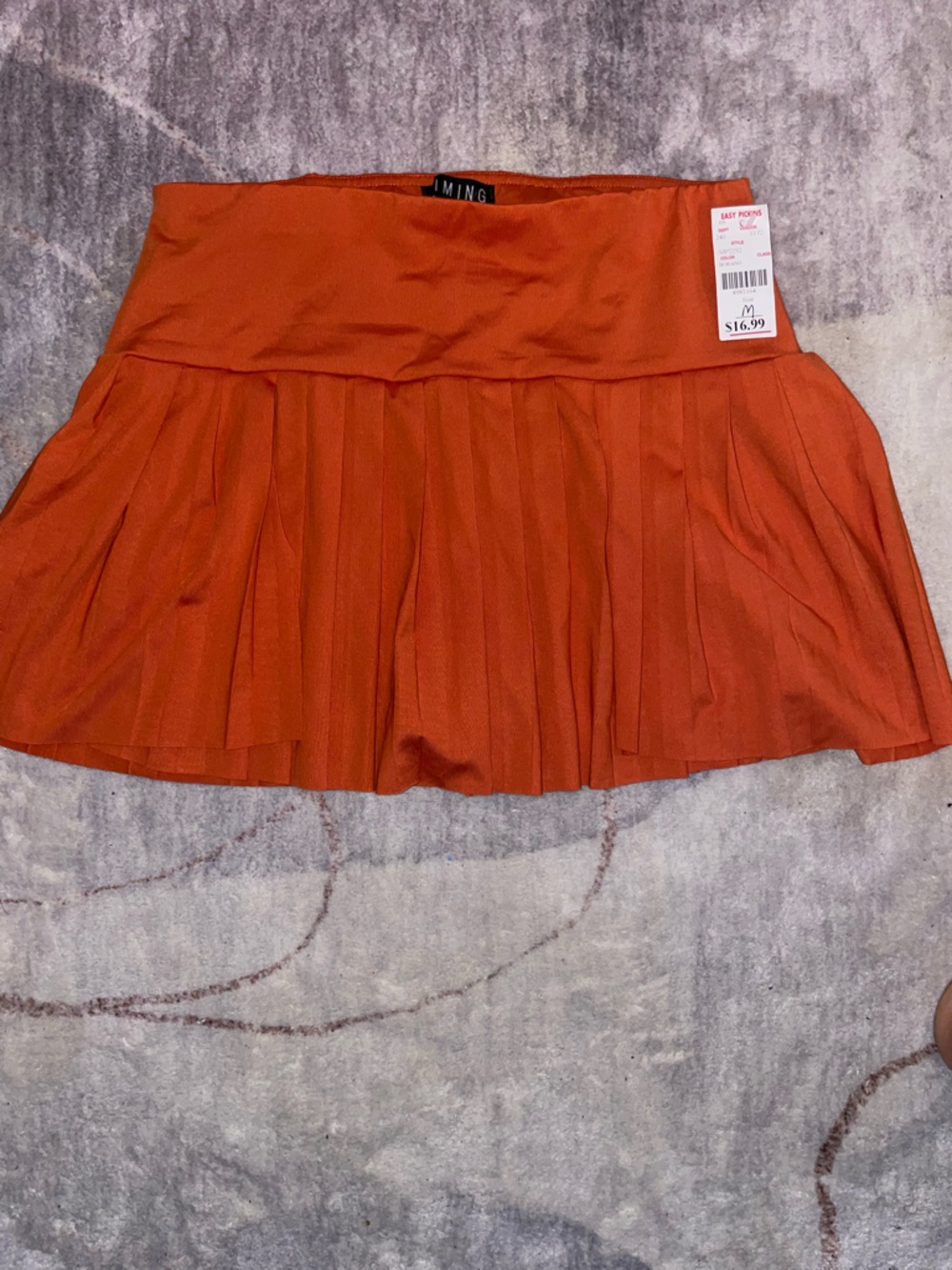 Ing Rust-Orange Pleated Mini Skirt